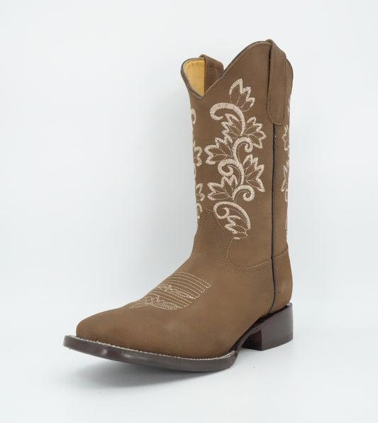 Stephy Women's Crazy Tabacco Floral Wide Square Toe Boot