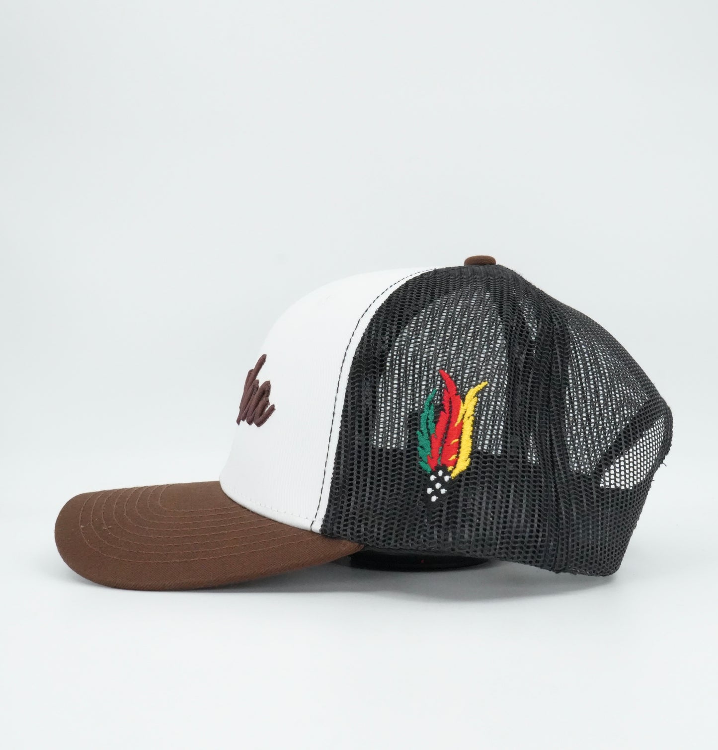 45 Cursive Trucker Cap- White/Chocolate