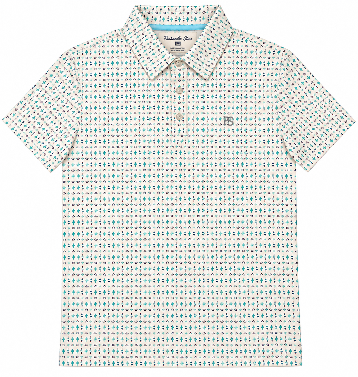 Panhandle Slim Men's Aztec Motif Short Sleeve Polo - Cream