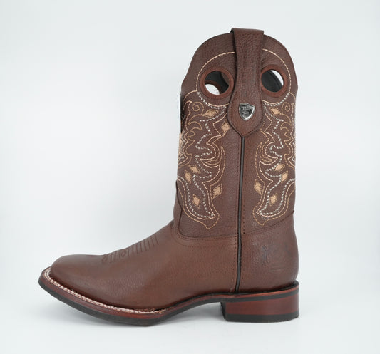 Botas de cuero con suela de goma y punta cuadrada marrón de Wild West para hombre