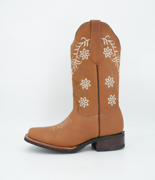 Stephy Women's Crazy Brown Floral Wide Square Toe Boot