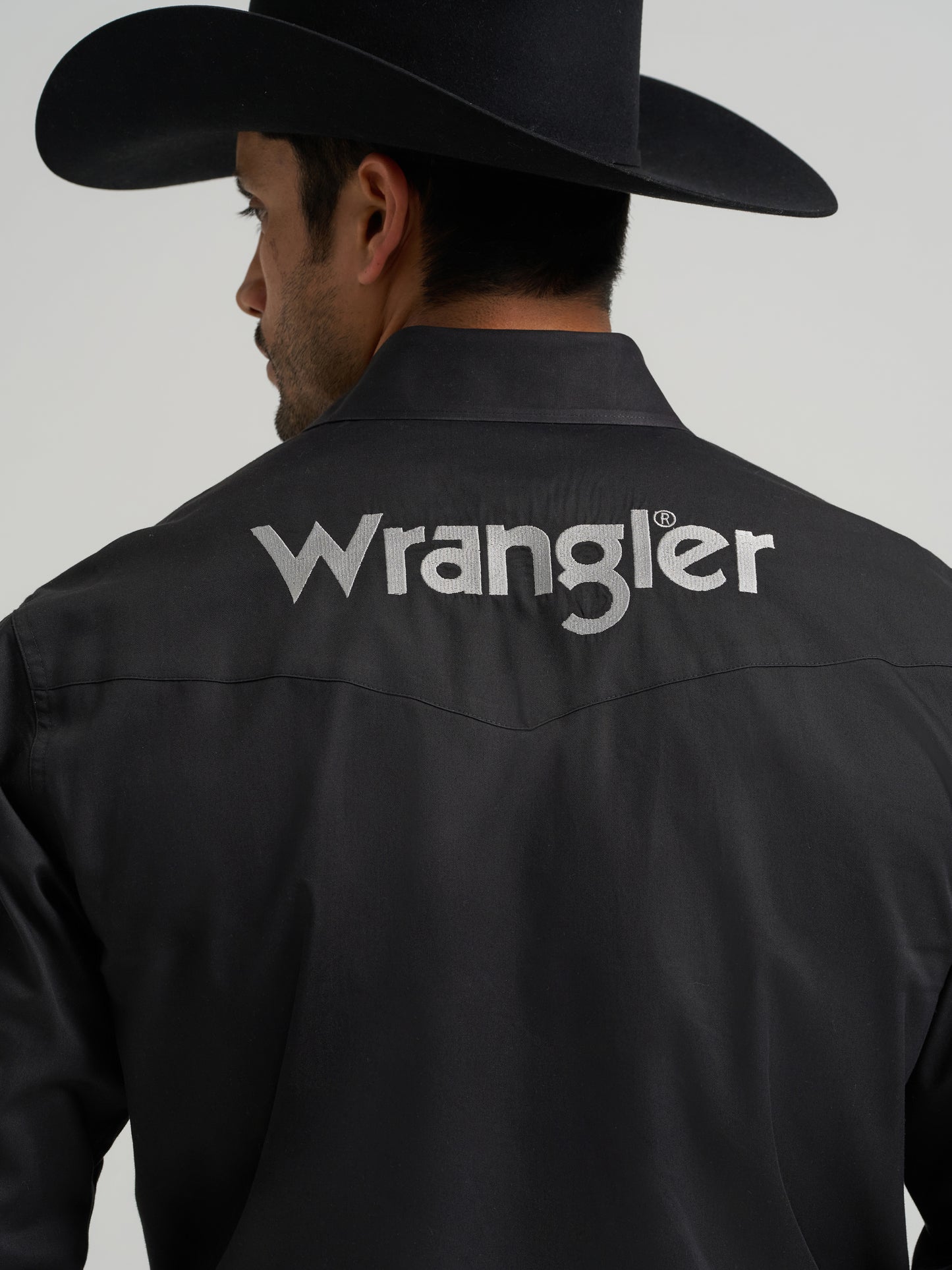 Wrangler Logo Black Long Sleeve Classic Fit Button Down Shirt