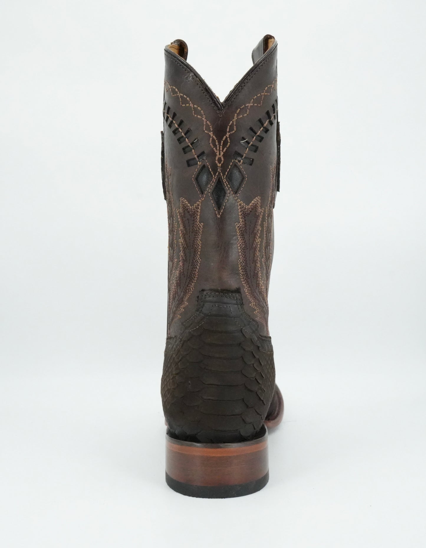 Hooch Men's Nobuck Chocolate Python Print Wide Square Toe Boot