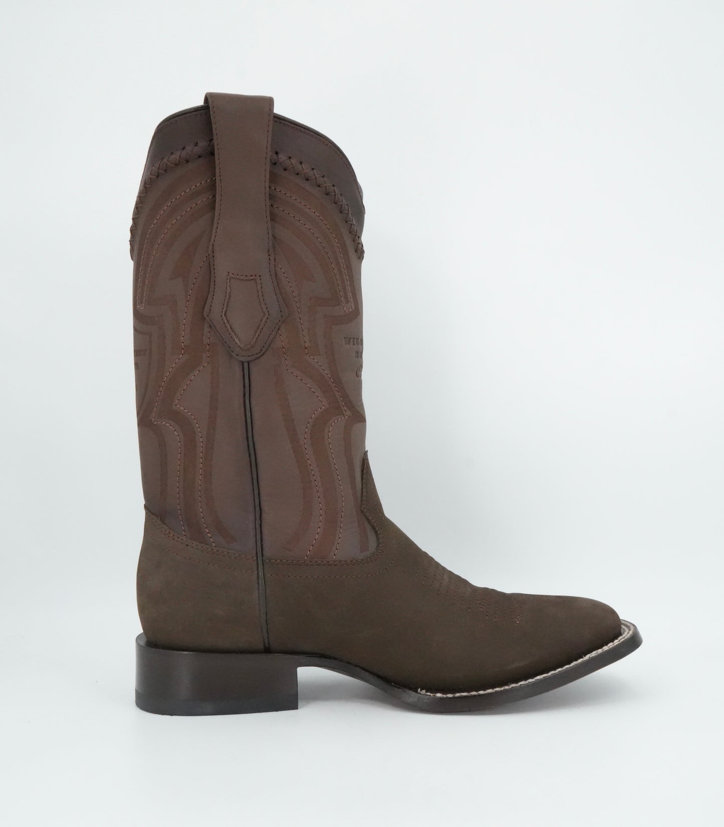 Wild West Men's Laser Nobuck Dark Tabacco Wide Square Toe Boot