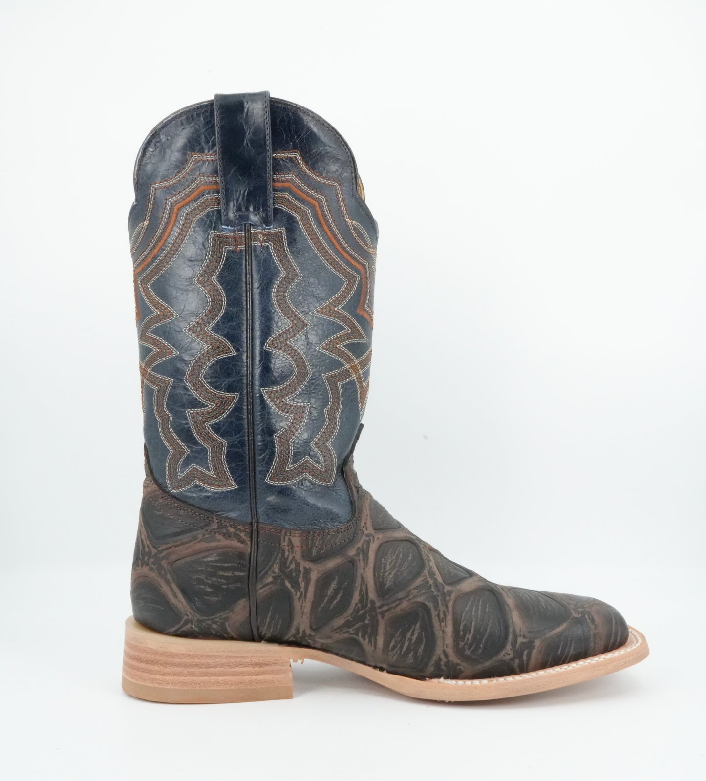 Reyme Men's Piraruco Print Brown-Navy Wide Square Toe Boot