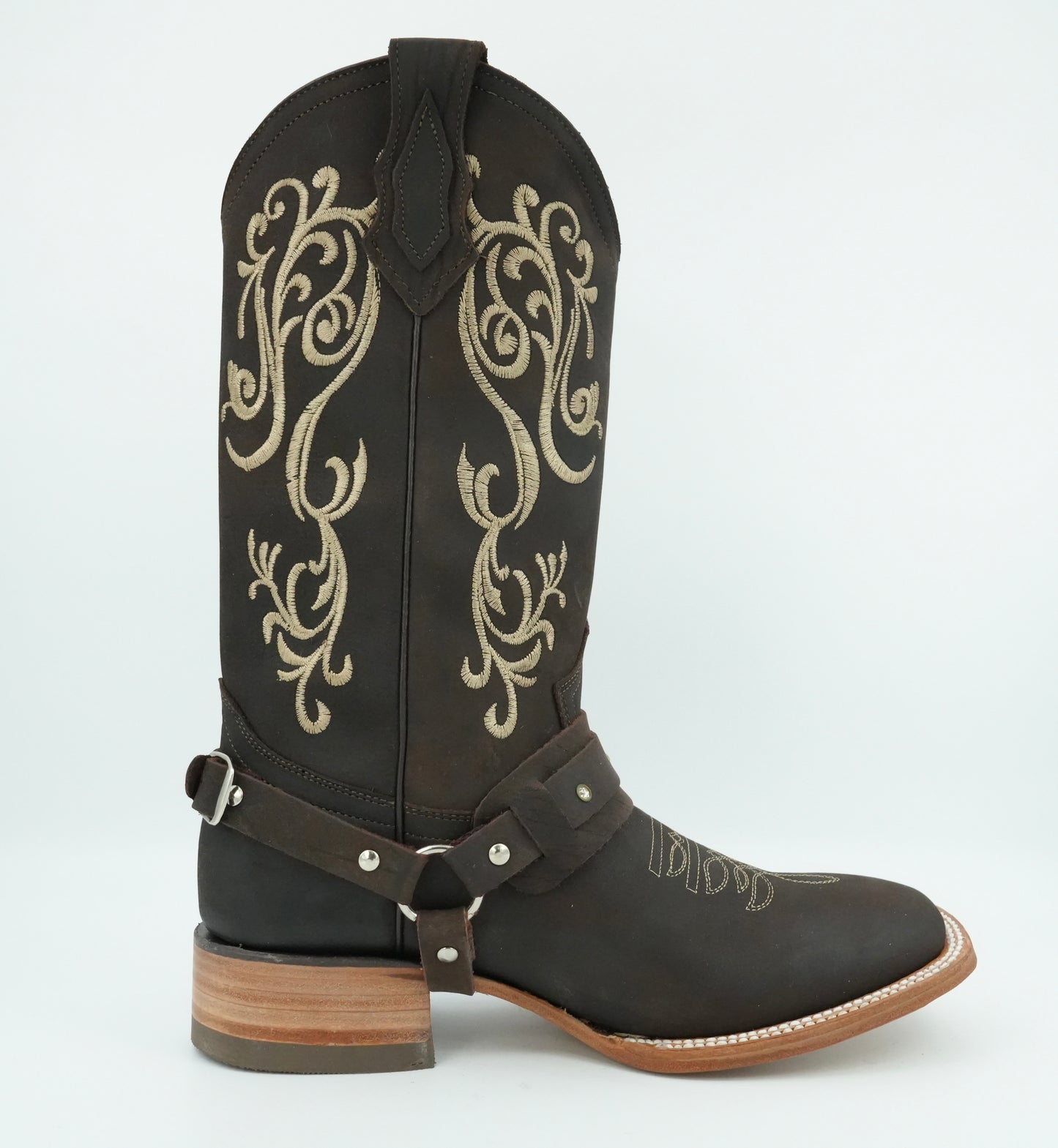 La Sierra Women's Chocolate Embroidered Strapped Square Toe Boot