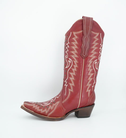 Circle G Women’s Red Cowhide Embroidered Stud Snip Toe Boot
