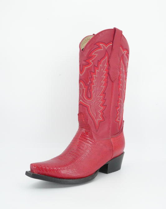 Los Altos Women's Lizard Teju Red Snip Toe Boot