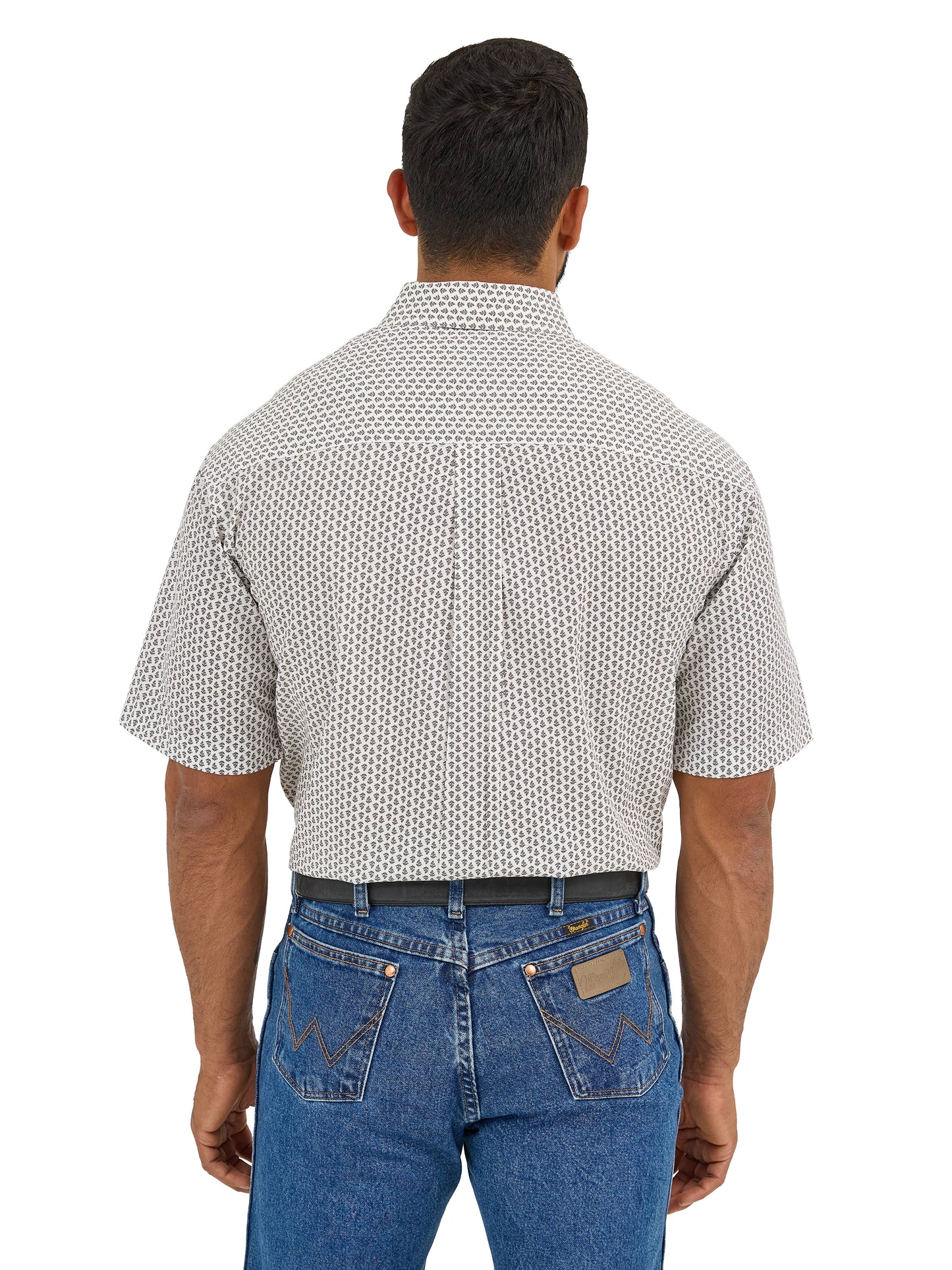 Wrangler Men's Short Sleeve Button Down White Print Shirt