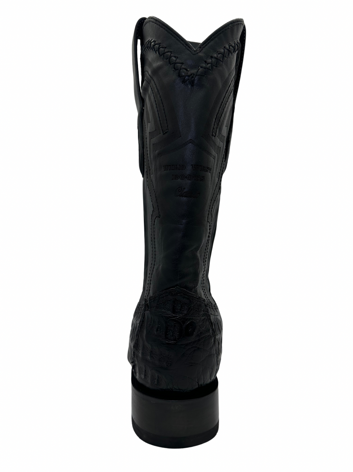 Wild West Men's Black Genuine Caiman Belly Wide Square Toe Boot