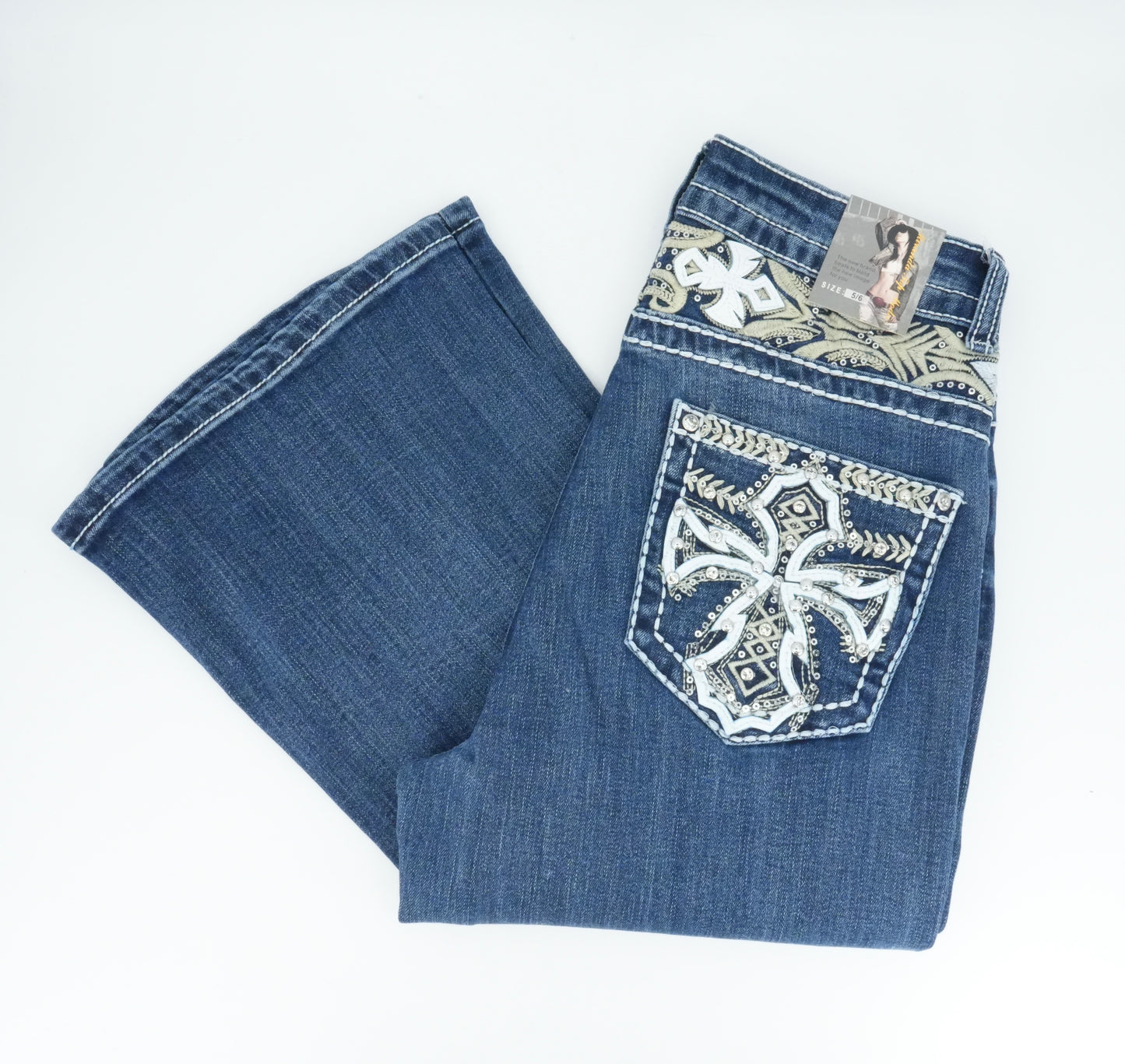 Miranda Top Moda Bling Cross Pocket Dark Blue Bootcut Jean