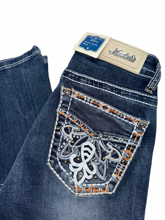 Meet Me Blue Bling Orange Pocket Bootcut Jean