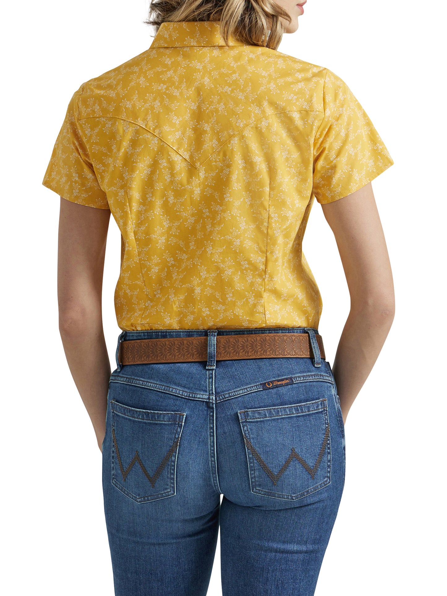 Wrangler Retro Yellow Floral Western Snap Short Sleeve Shirt