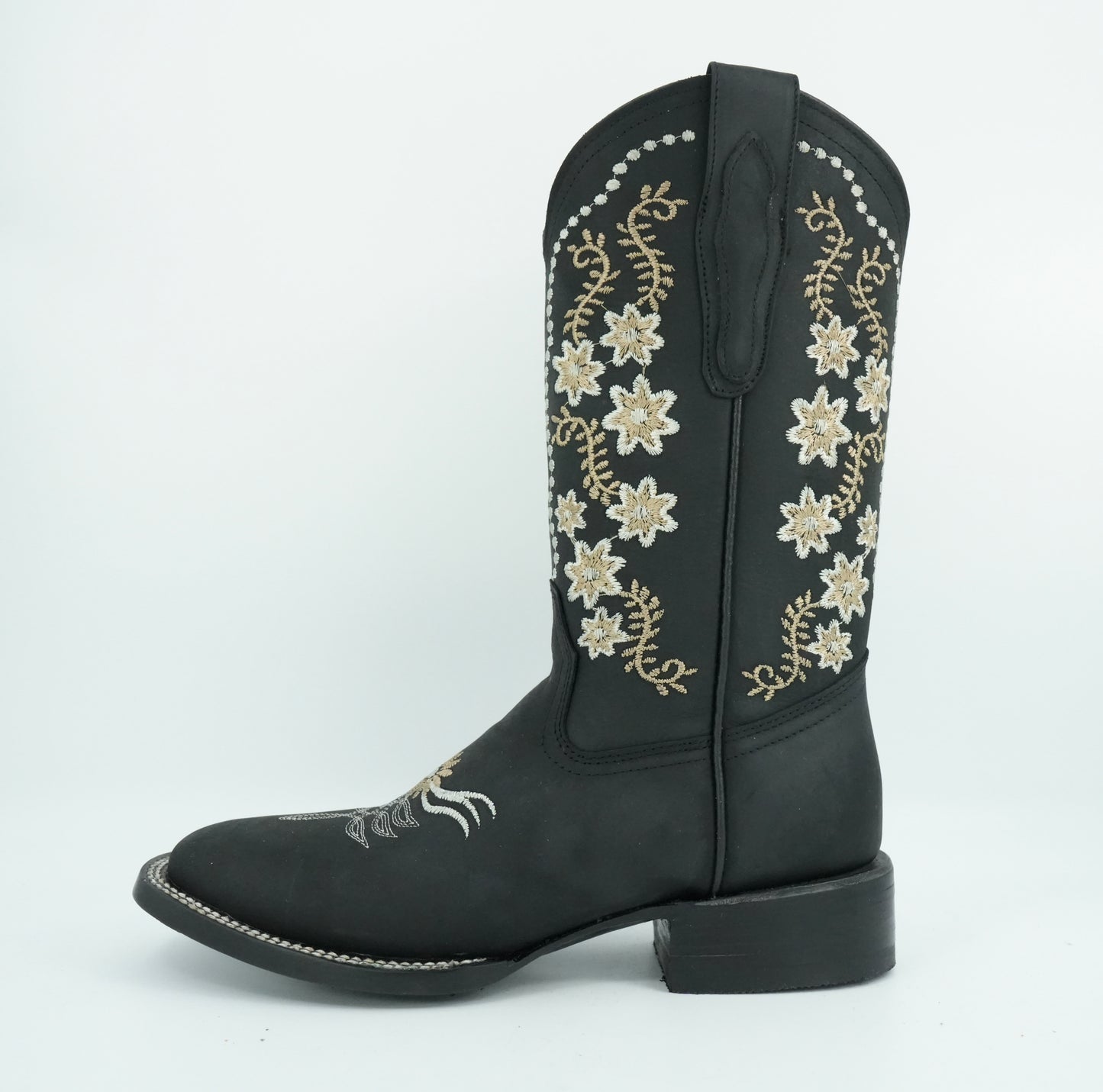Centenario Women's Black Crazy Embroidered Floral Square Toe Boot