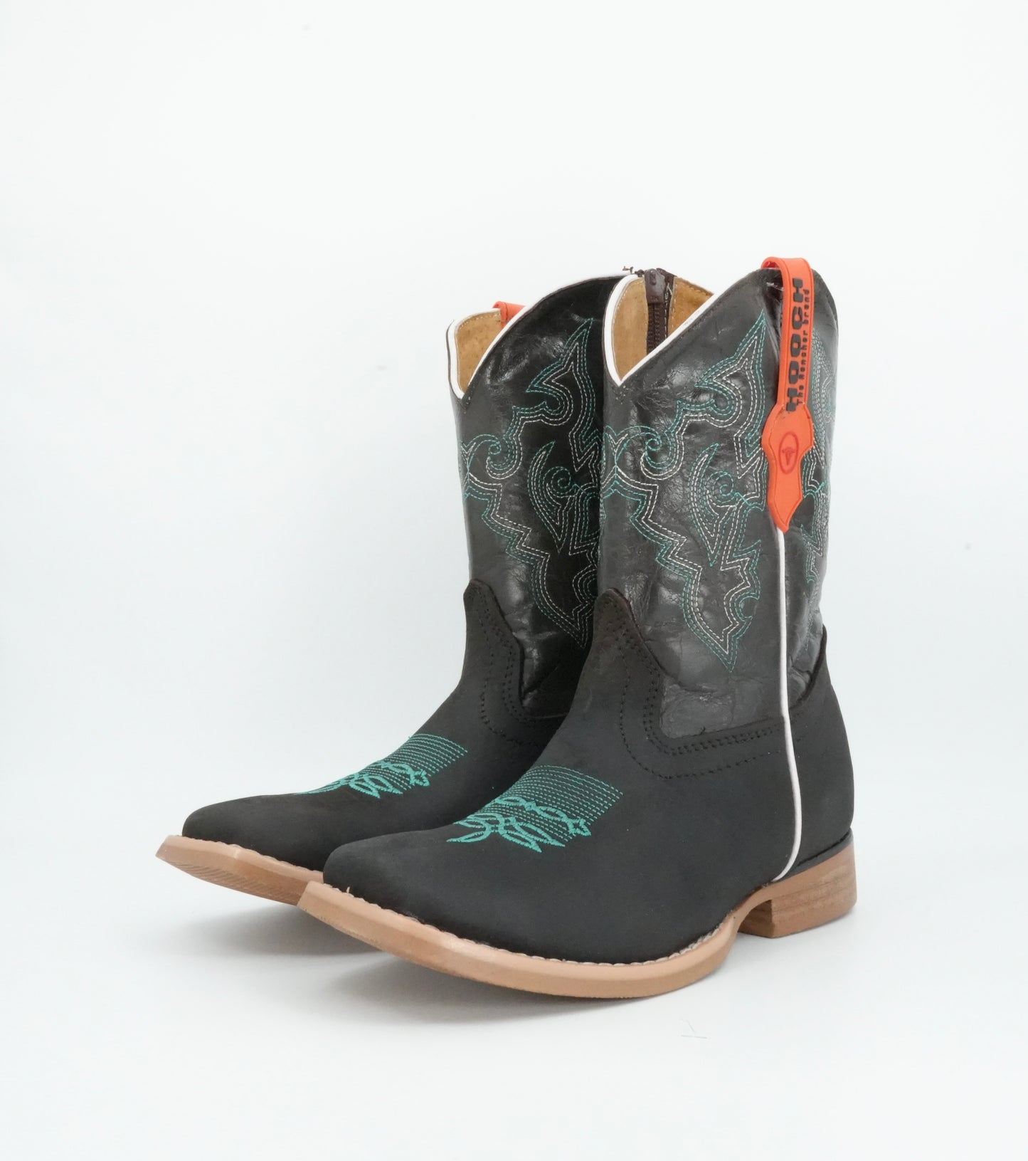 Hooch Kid's Dark Brown & Teal Stitched Boots
