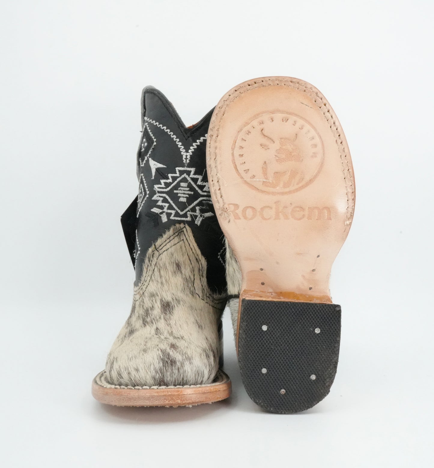 Rock'em Kid's Cow Hair White/Black Boots Size: 9 US / 16 MEX *AS SEEN ON IMAGE*
