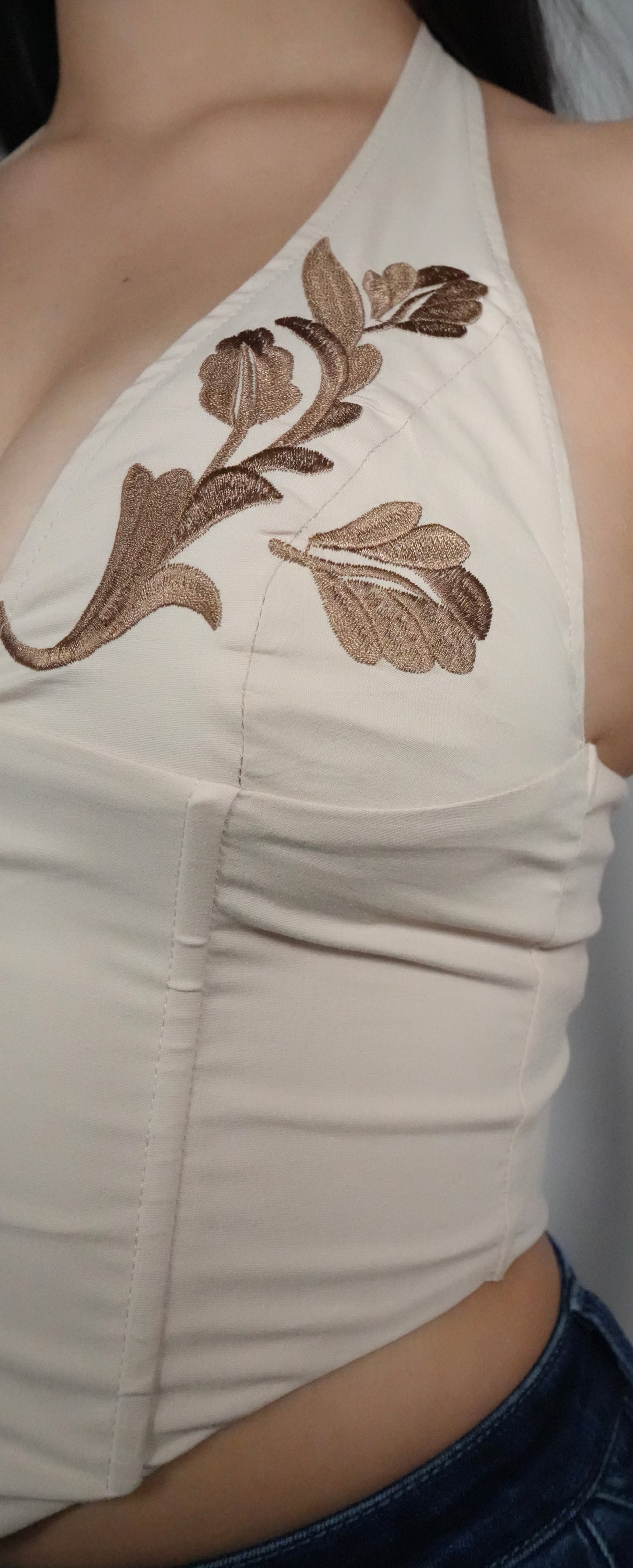 Women's Embroidered Maisie Halter Top - Oatmeal