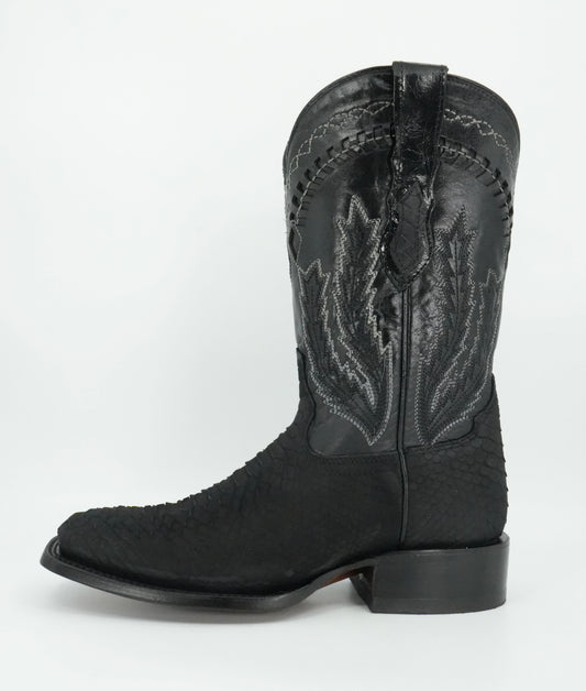 Hooch Men's Nobuck Black Python Print Square Toe Boot