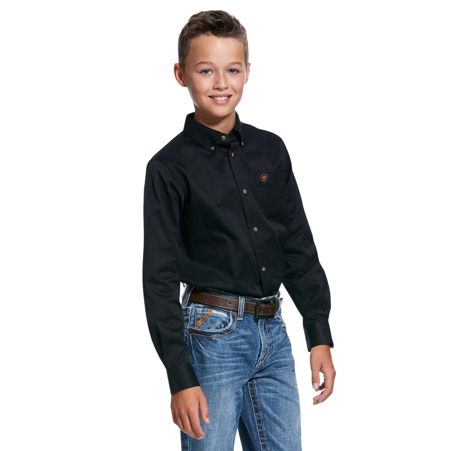 Camisa de corte clásico de sarga sólida negra Ariat