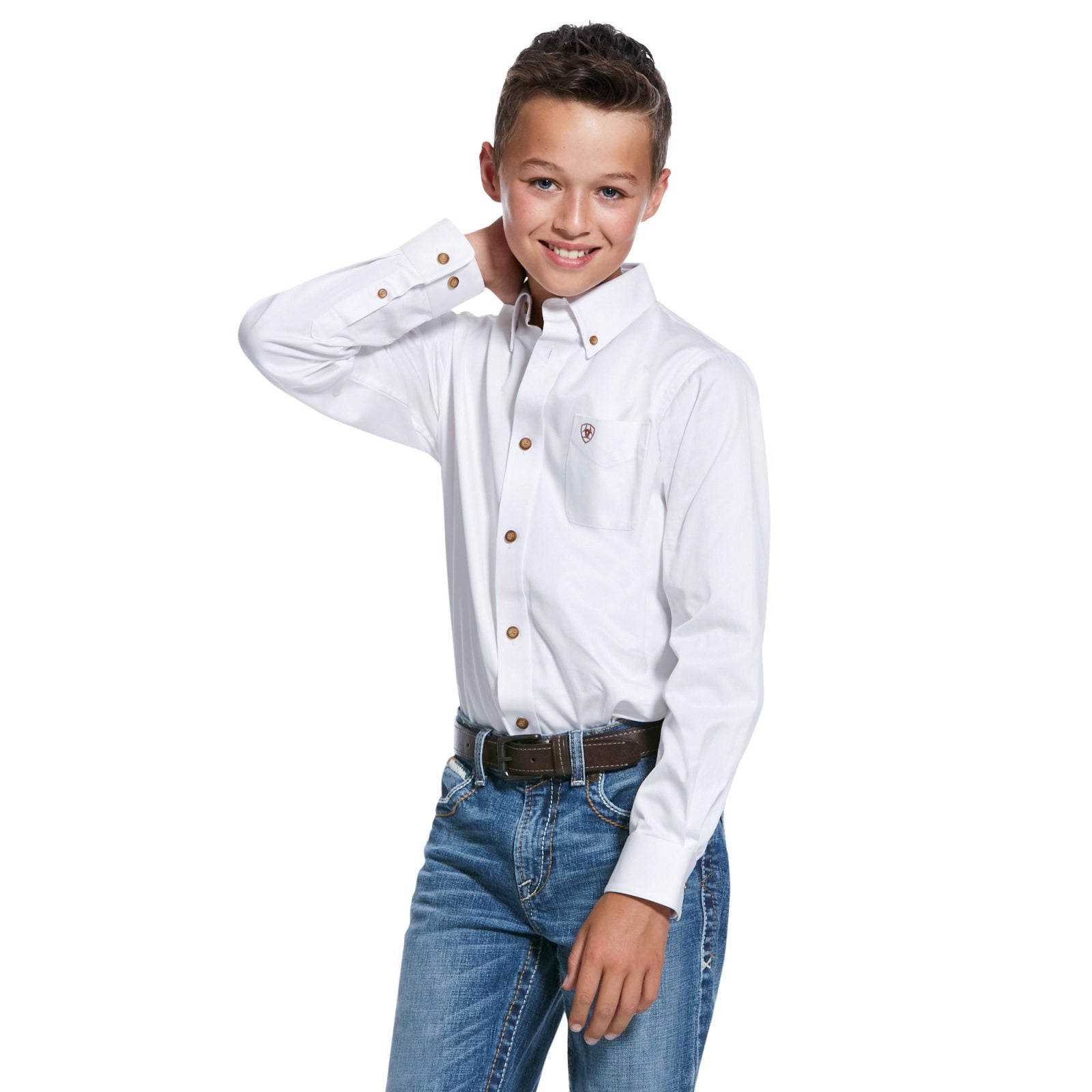 Camisa de corte cl sico de sarga lisa blanca Ariat