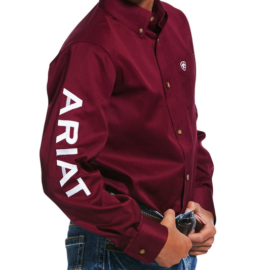 Ariat Boy's Team Logo Twill Classic Fit Shirt - Burgundy