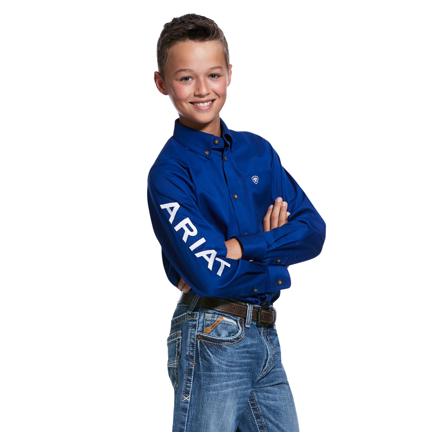 Ariat Boy's Team Logo Twill Classic Fit Shirt - Blue