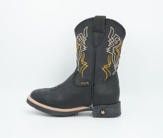 A&A Kid's Black Gold Crazy Stitched Boot