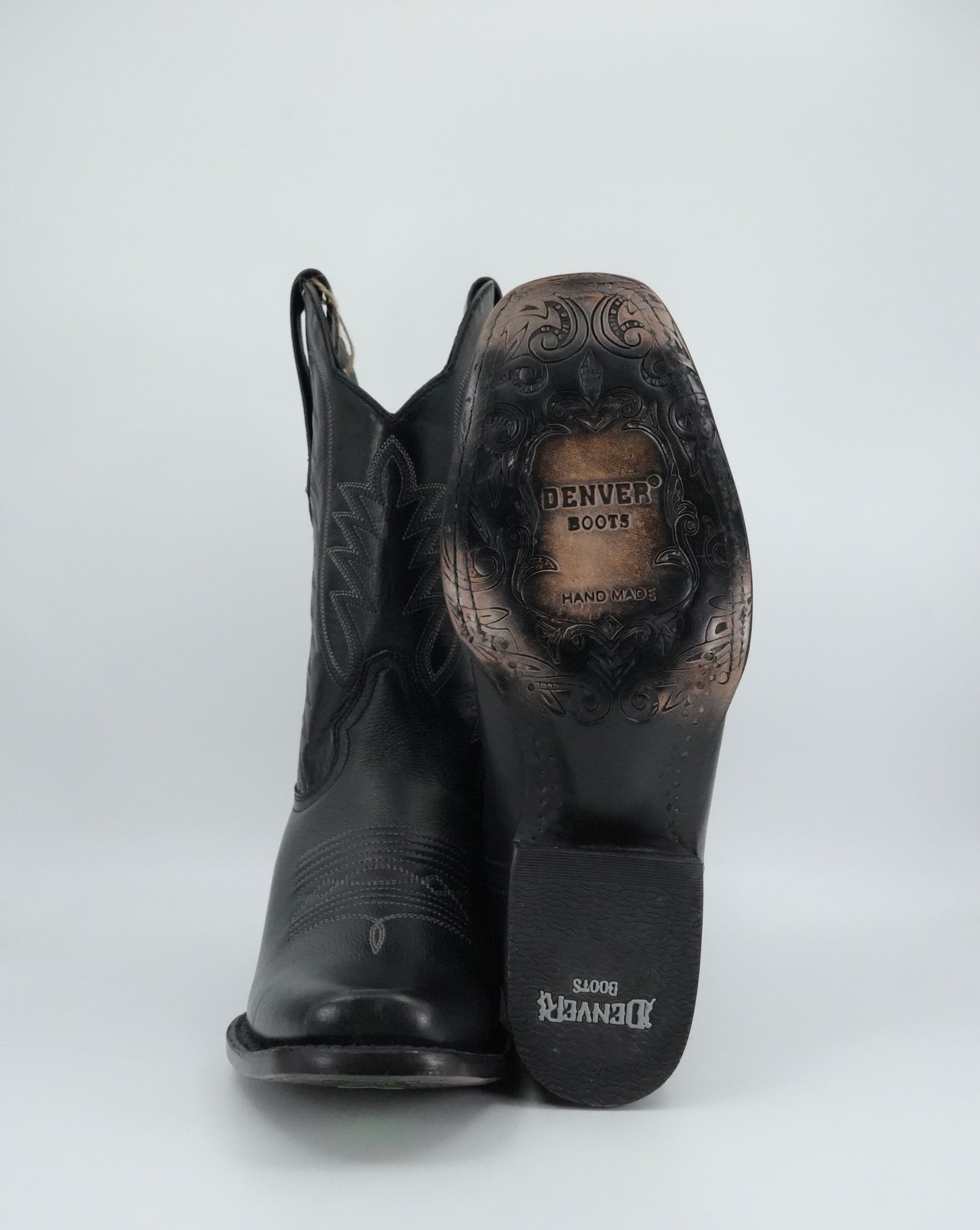 Denver Boots Men's Black Leather Semi Square Toe Boot