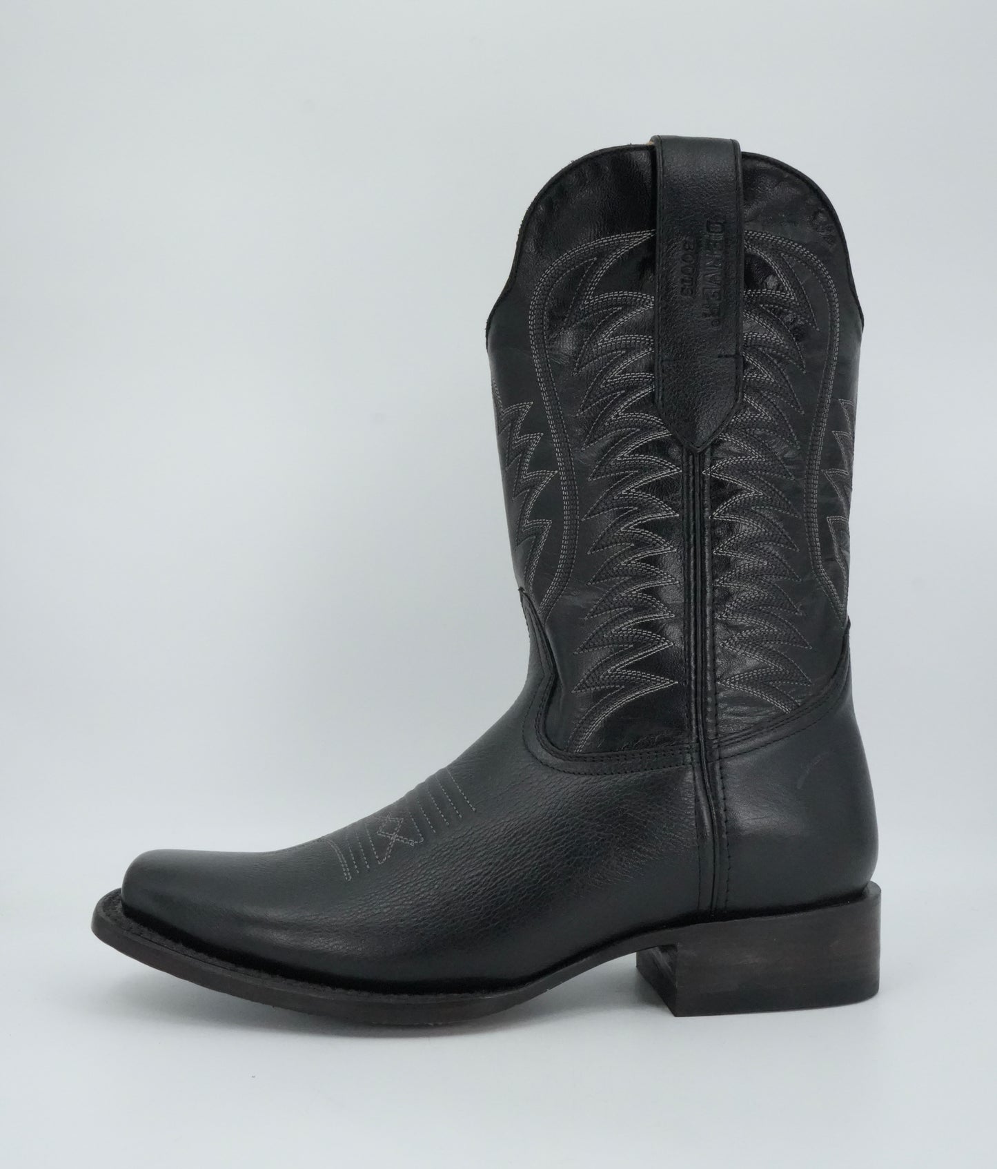 Denver Boots Men's Black Leather Semi Square Toe Boot