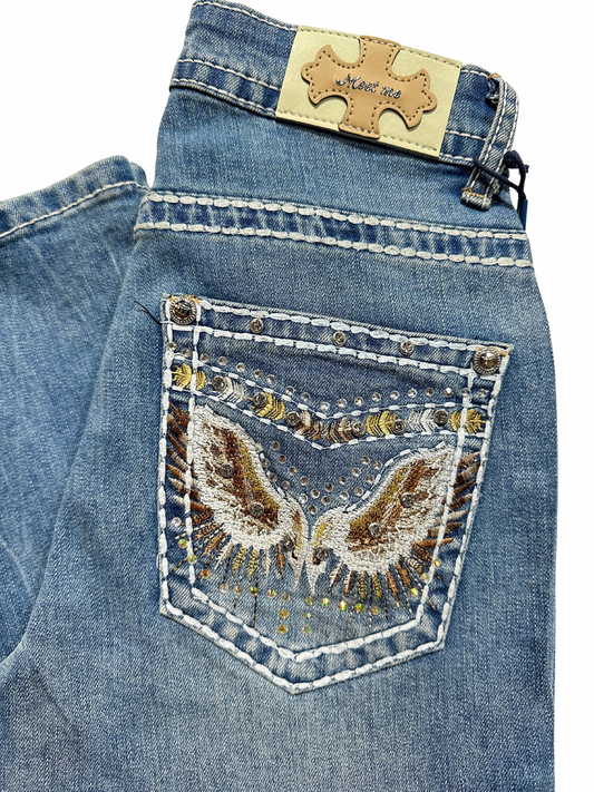 Meet Me Light Blue Bling Wing Pocket Bootcut Jean