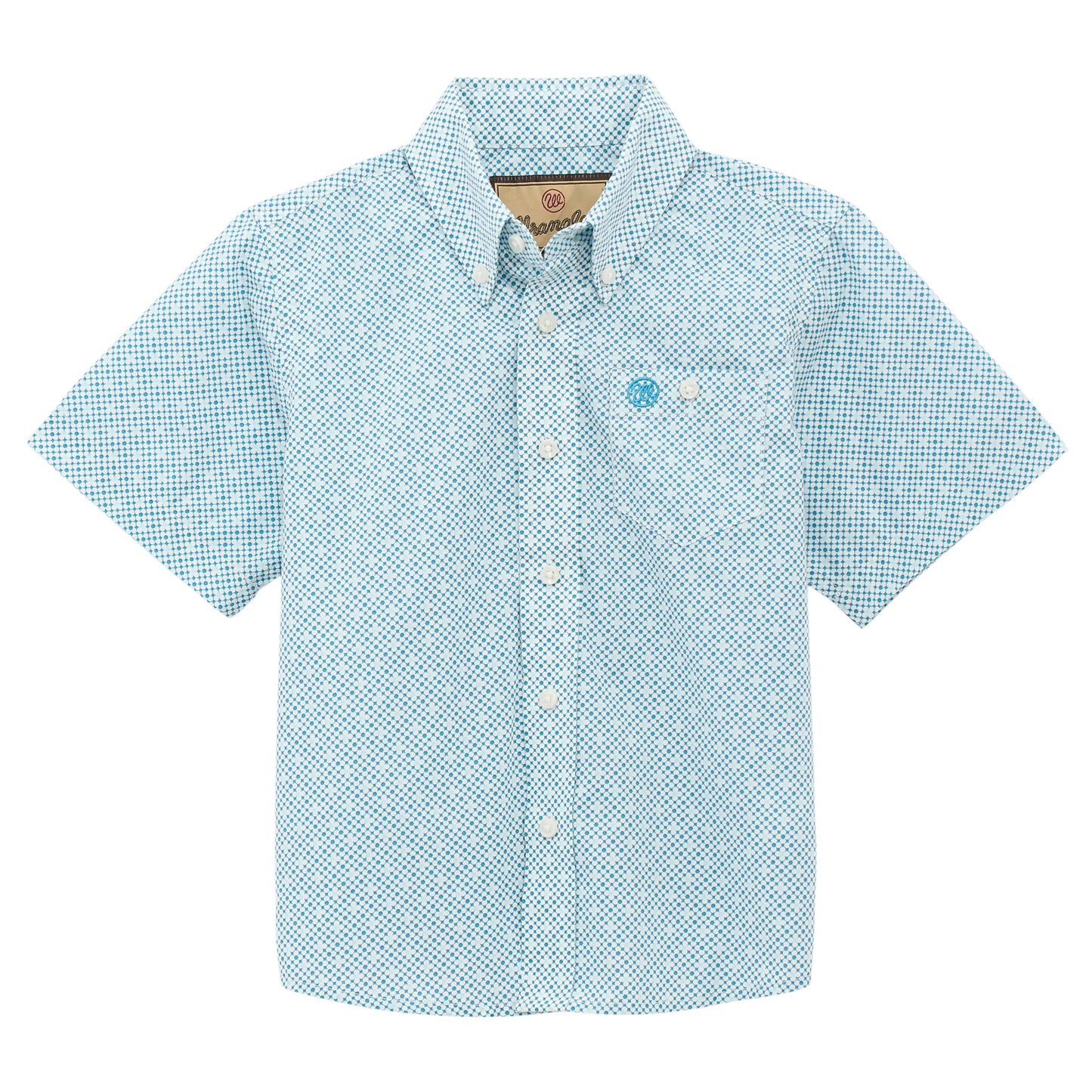 Wrangler Boy's Retro Classic Short Sleeve Button Down Print Shirt - Teal Geo