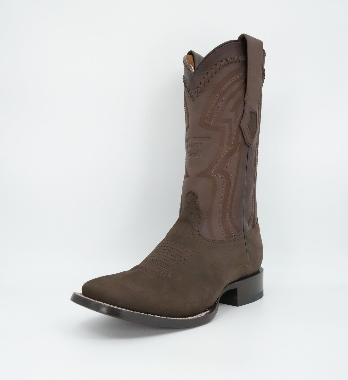Wild West Men's Laser Nobuck Dark Tabacco Wide Square Toe Boot