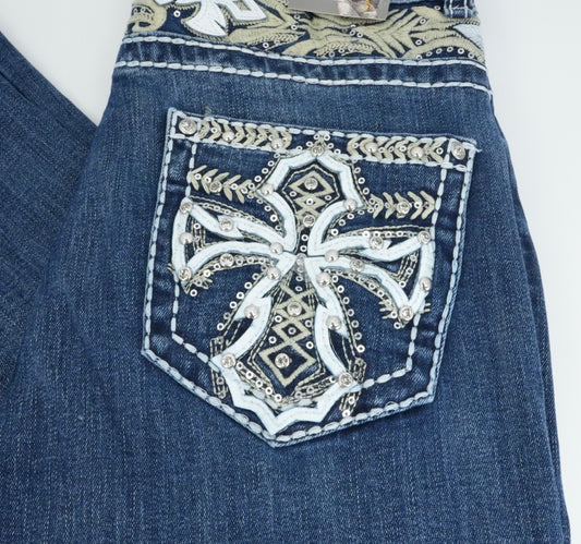 Miranda Top Moda Bling Cross Pocket Dark Blue Bootcut Jean