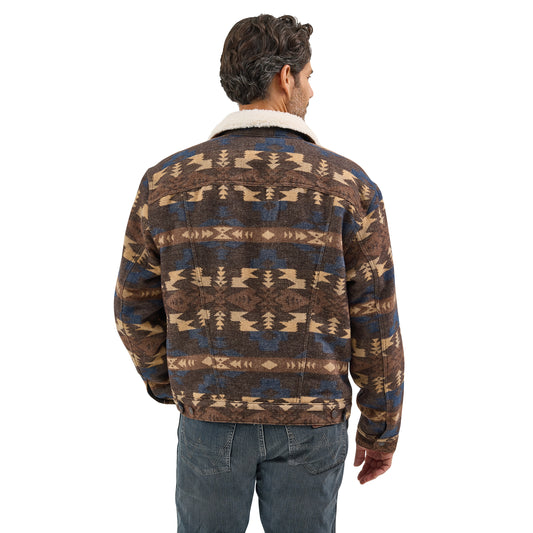 Men's Wrangler Sherpa Lined Jacquard Print Jacket - Chocolate