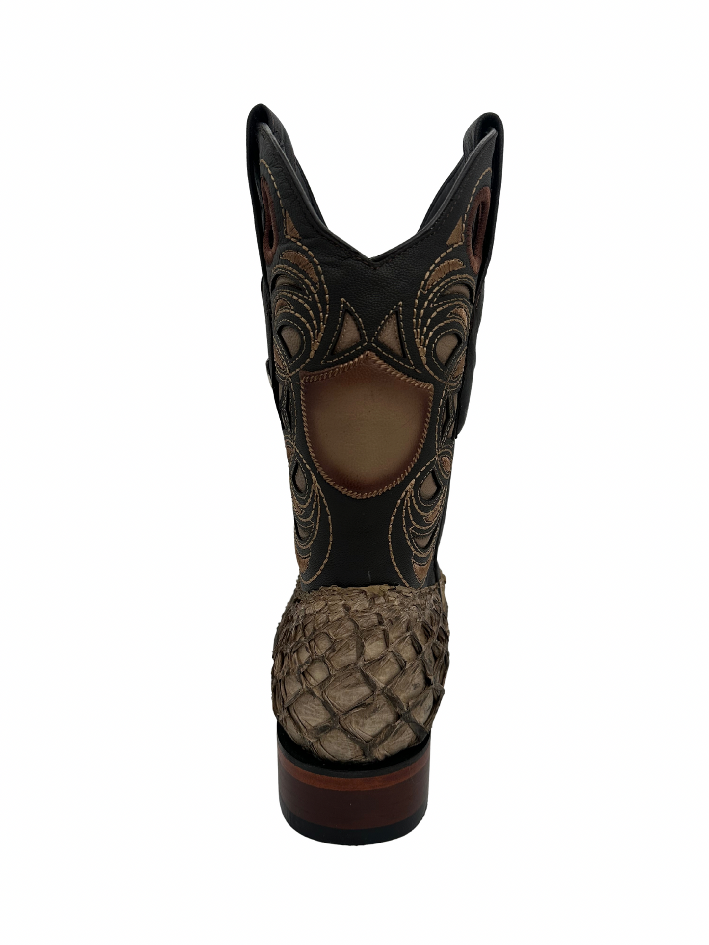 Wild West Men's Mocha Genuine Pirarucu Wide Square Toe Boot