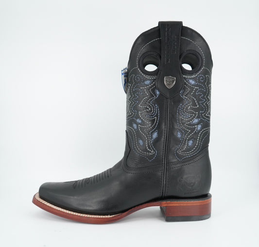 Wild WestBota de cuero con punta Rodeo negra brillante para hombre