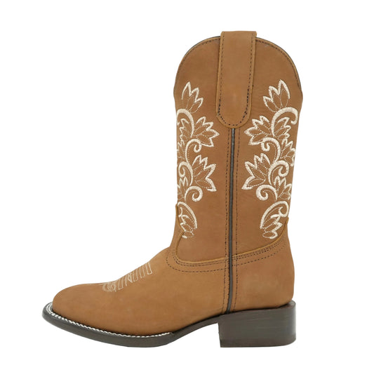 Stephy Women's Crazy Tan Floral Wide Square Toe Boot