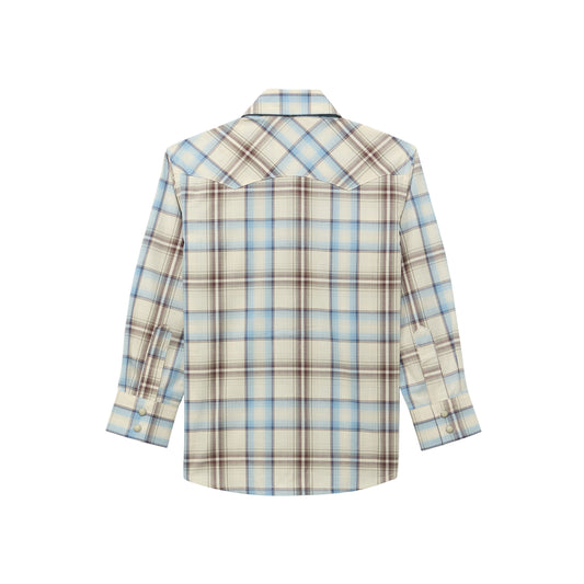 Boy's Wrangler Retro Plaid Western Long Sleeve Button Down Shirt - Tan