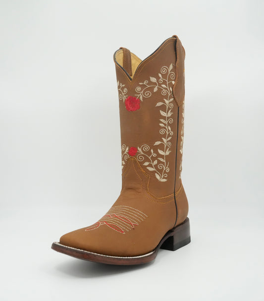 Stephy Women's Crazy Tang Floral Wide Square Toe Boot