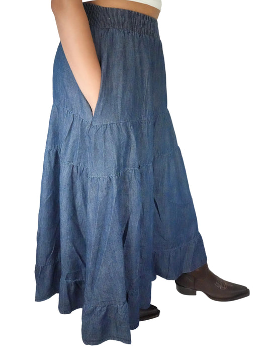 Ijoah Women’s Denim Maxi Skirt - Dark Blue