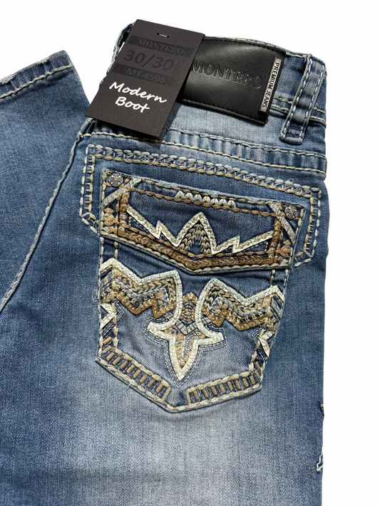 Montero Denim Ace Stitched Pocket Light Blue Modern Boot Jean