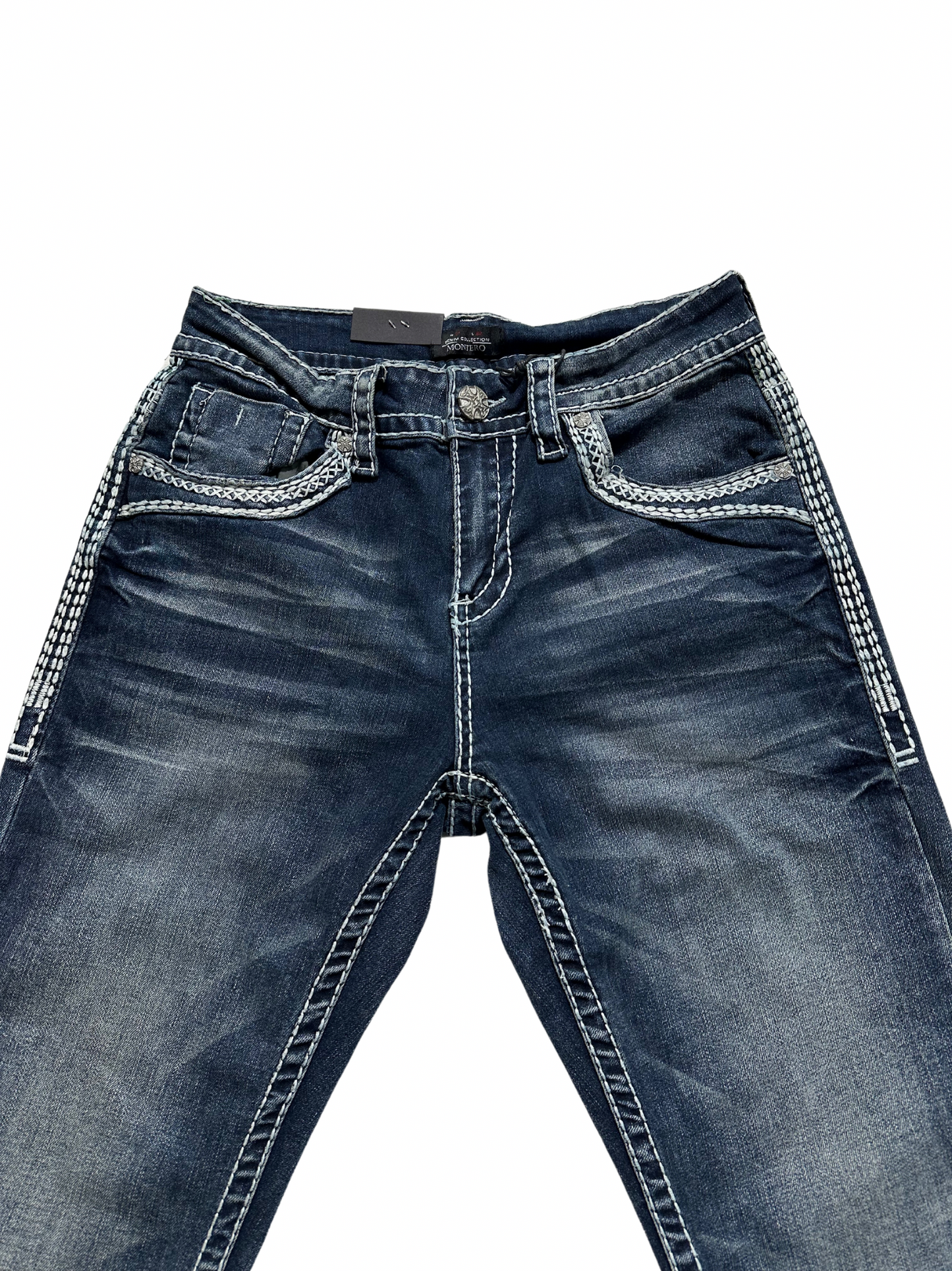 Montero Denim V Stitched Pocket Medium Blue Modern Boot Jean