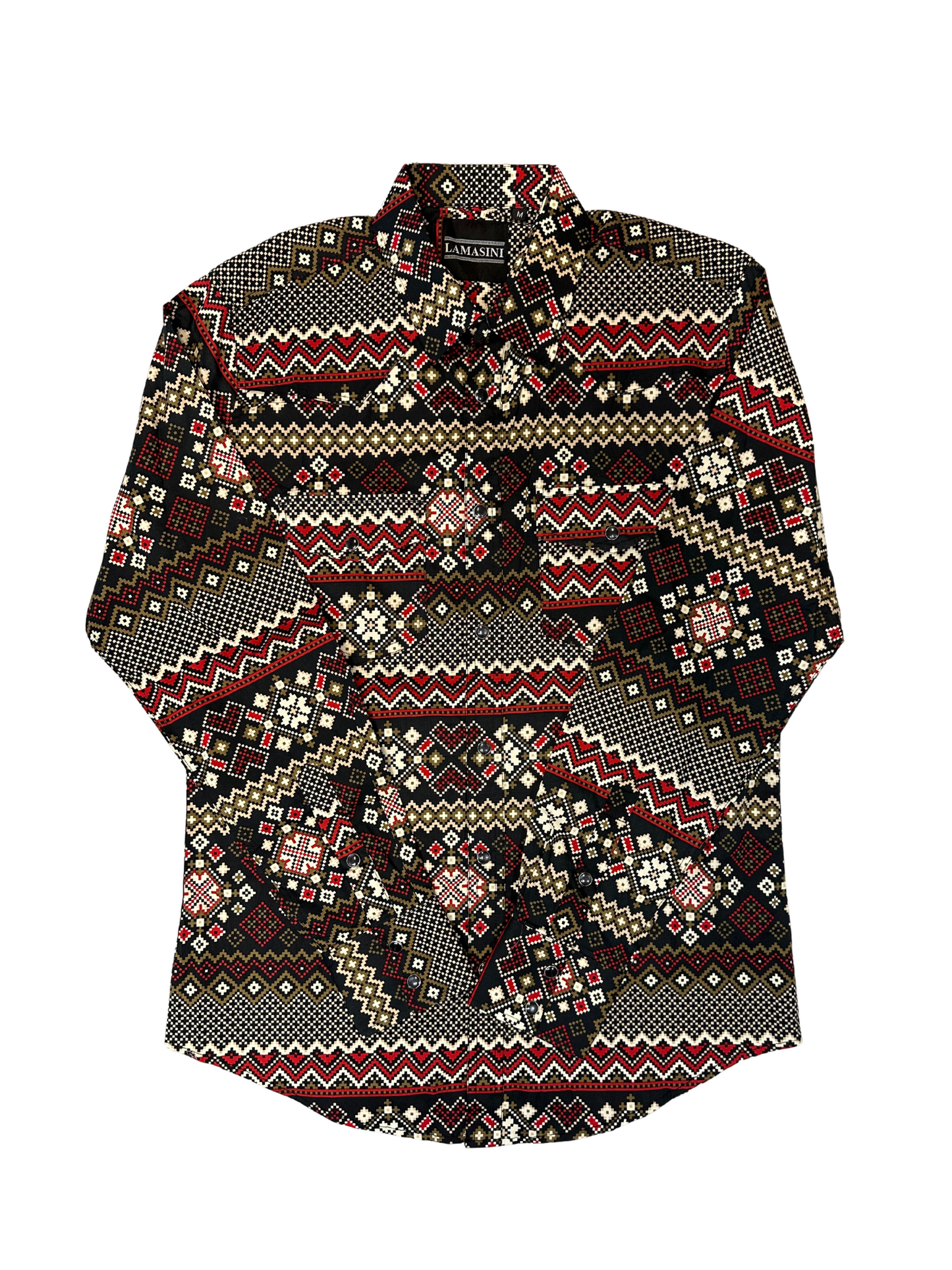 Men's Black Tribal Button Down Top