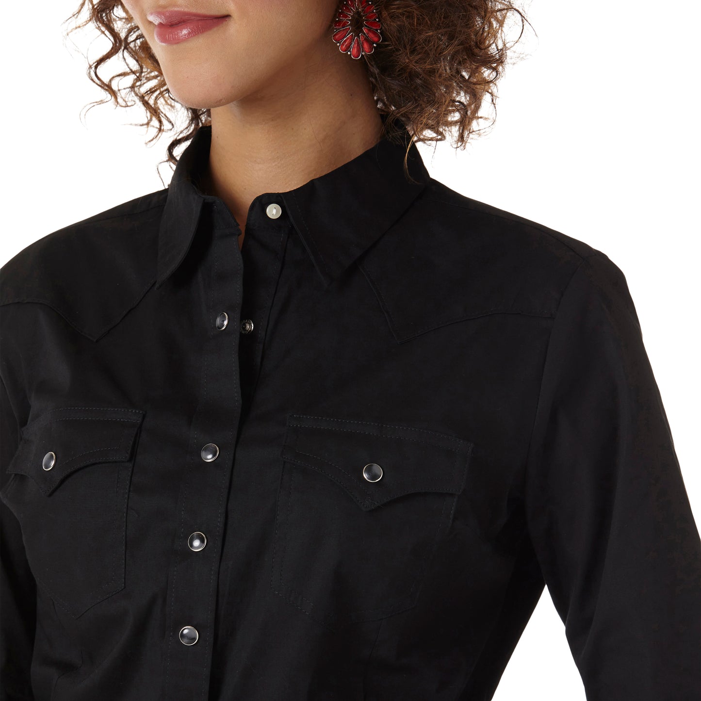 Wrangler Western Long Sleeve Solid Top - Black