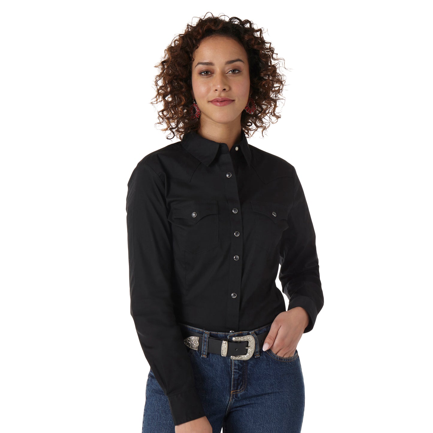 Wrangler Western Long Sleeve Solid Top - Black