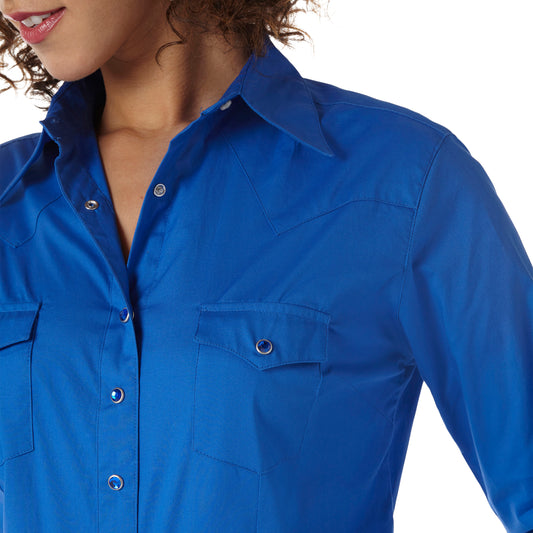 Wrangler Western Long Sleeve Solid Top - Blue