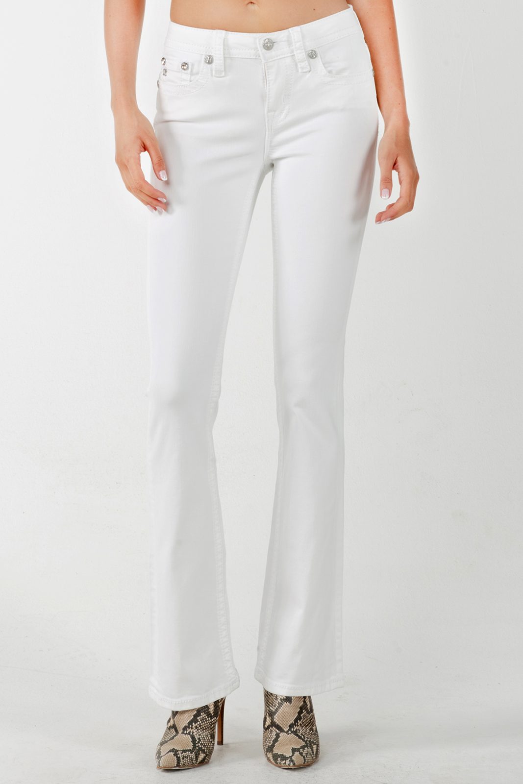Miss Me White Blinged Winged Mid Rise Bootcut Jean