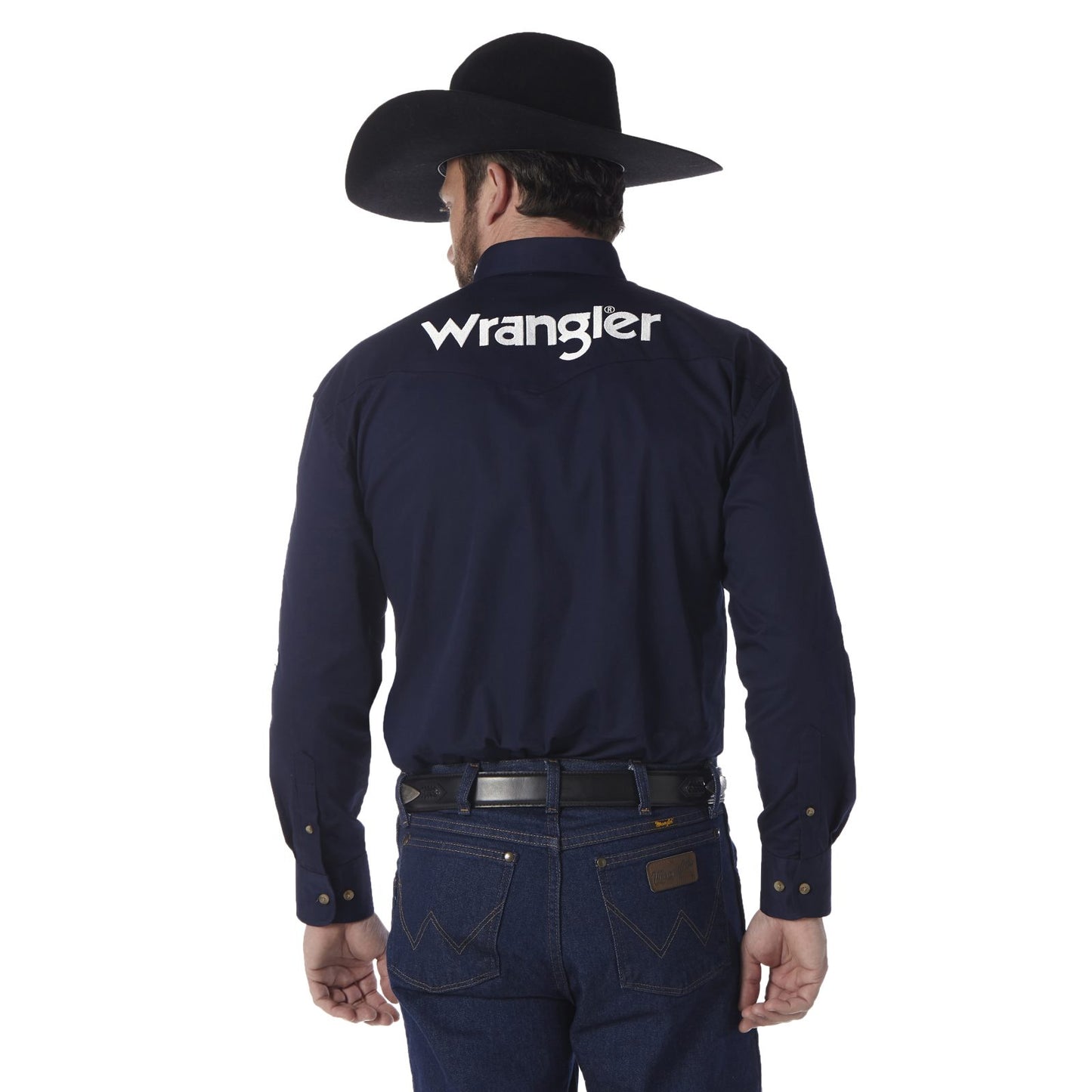 Wrangler Logo Navy Long Sleeve Button Down Shirt