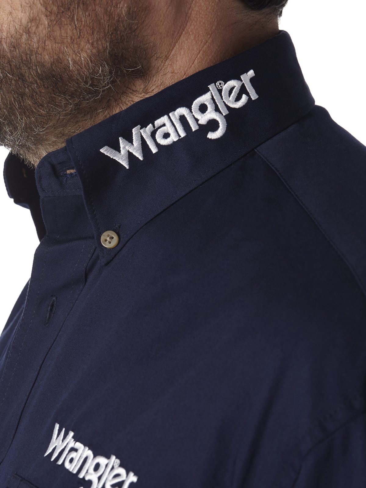 Wrangler Logo Navy Long Sleeve Button Down Shirt