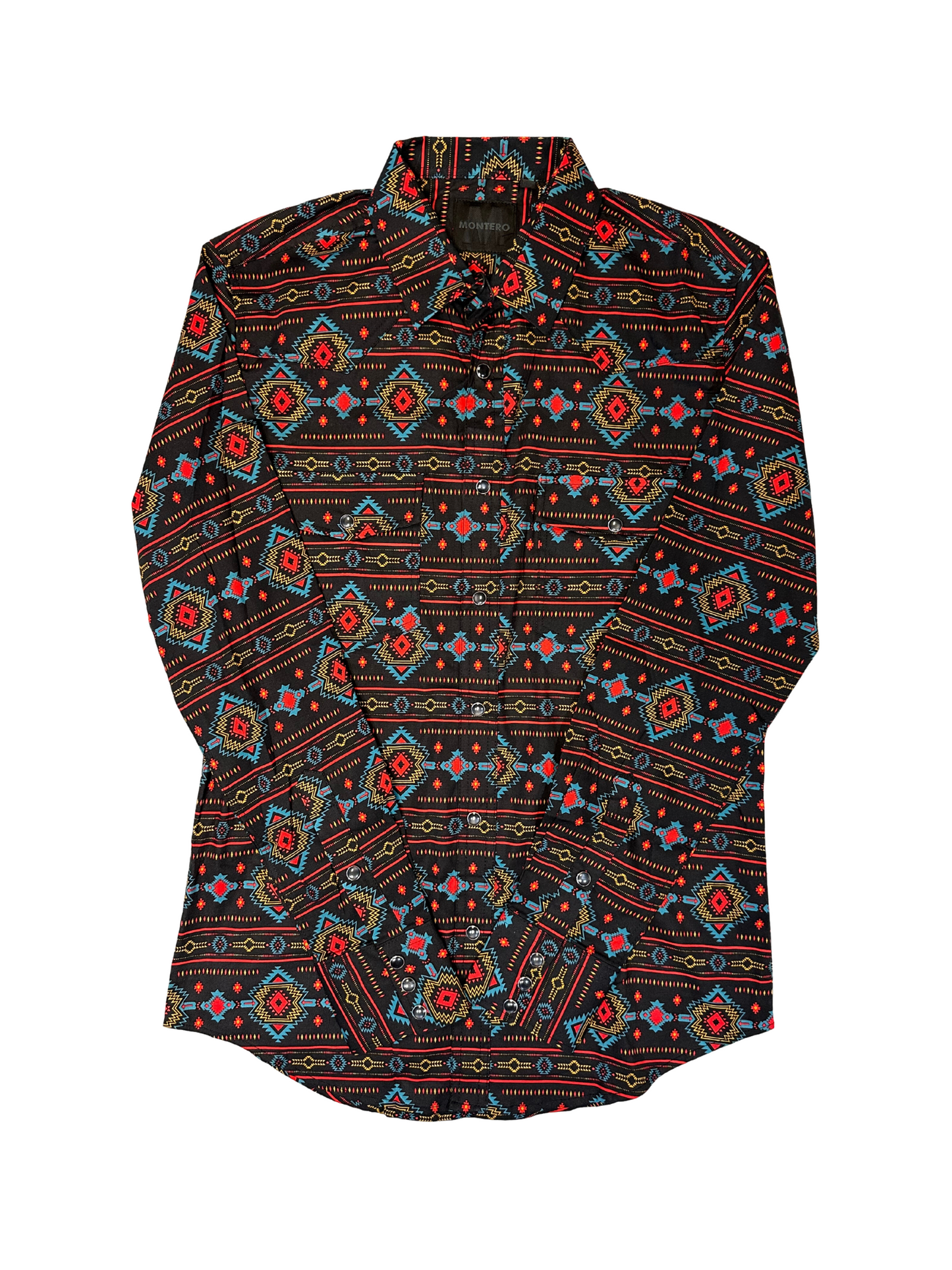 Montero Men's Tribal Snap Button Long Sleeve Shirt - Black